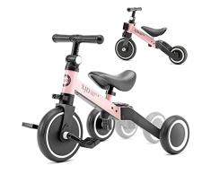 XJD 5 in 1 Triciclo per Bambini Bicicletta Equilibrio Adatto per età 1-3 Anni Certificazione CE Upgrad 2.0 (Rosa Chiaro)