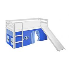 Lilokids - Lettino da Gioco Jelle con Scivolo e Tenda, in Legno, 198 x 98 x 113 cm, Colore: Bianco