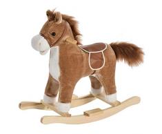 HOMCOM Cavallo a Dondolo Giocattolo con Suoni Realistici per Bambini 36-72 Mesi, Include 2 Batterie AA, Marrone
