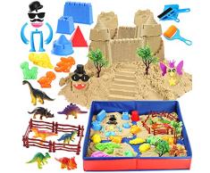 Tacobear Sabbia Cinetica Giochi Sabbia per Bambini Spiaggia Giocattoli con 3 Sterline Sabbia Magica Sabbiera Pieghevole Figure di Dinosauri Stampi di Sabbia Giocattoli Regalo per Bambini Ragazzi