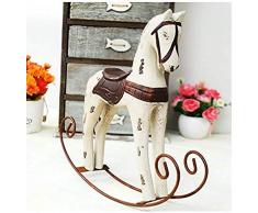 Gwill 1PCS Creativo retrò Ornamenti in Legno Cavallo a Dondolo Animal Gift Vintage Studio Store Home Decor Statuette Wood Crafts Statuette