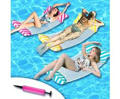 YISKY Letto Galleggiante Gonfiabile, 3 Pezzi Amaca Gonfiabile Galleggiante, Lettino Pieghevole Piscina Gonfiabile con Pompa, Amaca dAcqua Portatile per Giochi Estivi Bambini Adulti Piscina e Beach
