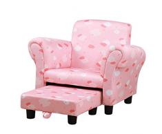 homcom Poltroncina per Bambini con Poggiapiedi Estraibile, Struttura in Legno con Imbottitura, 57x42x45cm, Rosa e Bianco