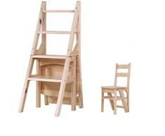 TTWUJIN Scala portatile pieghevole Sgabello a gradini Seggiolone Scala Scala a pioli Scala a 4 gradini in legno di pino Scaletta di sicurezza allargata Panchina Scaffale di stoccaggio Cucina domestic