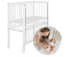 Culla co-sleeping Vario 2 in 1 - Lettino da affiancare per Neonato - anche per Letto Sommier Boxspring - Altezza regolabile, Rotelle - 90 x 40 cm - Legno Faggio - Bianco