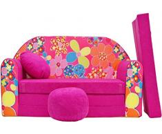 Rosa Tessuto PRO COSMO H4/ Bambini Divano Letto futon con Pouf//poggiapiedi//Cuscino 168/ x 98/ x 60/ cm