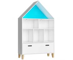 FOREHILL Libreria Scaffale Portagiochi per Bambini,Scaffale a Forma di Casa, Scaffale per Giocattoli,Mobiletto per Bambini con Grande Cassetti e 6 vani a giorno per Cameretta 80 x 30 x 132,5cm