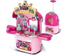 BAKAJI Valigia Trolley Trucchi Bambina 2in1 Set Kit Bellezza Tavolo da Trucco con Accessori Realistici Specchiera Mobile Portatile con Ruote per Bambini Giocattolo Richiudibile