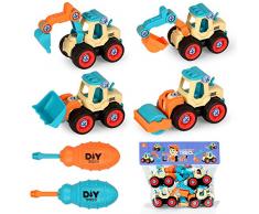 Macchinine Giocattolo, Montare Smontare Camion Giocattoli,Mezzi da Lavoro Giocattolo, 4 in 1 DIY Veicoli da Cantiere Giocattolo Costruzione Set, Ruspe Giocattolo per Bambini, Regalo Educativo Giochi
