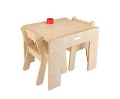 Little Helper FSD02-1 Tavolino con Portamatite e 2 Sedie per Bambini, Legno Naturale