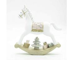 Stilè Cavallo a Dondolo, Statuetta Dipinta a Mano Finemente Decorata,di Color Bianco e Rosa, addobbo Natalizio H.11 cm