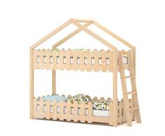 WNM Group Letto per bambini 200 x 90 cm in pino naturale – NIKO letto a soppalco con barriere di sicurezza – Letto per bambini in legno massello con rete a doghe – Letto sicuro
