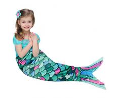 Coperta a Coda di Sirena - Coperta Indossabile con Sirena in Peluche per Ragazze Bambini Adolescenti Coperta per Coccole in Morbido Pile di Flanella per Tutte le Stagioni 140cm x 60cm (Verde)