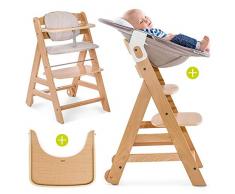Hauck Beta Plus Newborn - Seggiolone Pappa evolutivo 0 mesi - Con Sdraietta neonato, Riduttore, Cuscino seduta, Vassoio - Altezza regolabile, Legno Chiaro Naturale - Beige