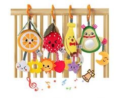 TUMAMA Sonagli bambini Giocattoli Avocado, Banana, Arancia e Fragola Passeggino Lettino Giocattolo per culla, Sonaglio morbido in peluche per 3 6 9 12 Mesi Regali di compleanno per ragazzi ragazze