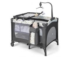 RELAX4LIFE 4 in 1 Lettino da Campeggio con Materasso per Bambini, Culla da Viaggio per Neonati con Fasciatoio, Carillon e Ruote Bloccabili, Adatto a Bambini da 0 a 36 Mesi (Beige)