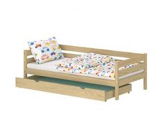 WNM Group Lettino per bambini e bambine Kaira – Letto in legno massello – Letto con cassetti – Letto funzionale 160 x 80 cm – Pino naturale