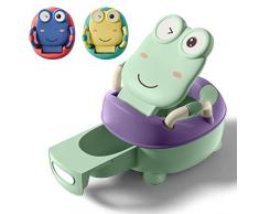 Froadp Vasini per Bambini da 0 a 6 Anni Baby Toilette WC con PU Sedile e Vasino Estensibile Gabinetto Trainer Portatile con Coperchio Rimovibile a Forma di Rana per Neonato (48.5cm, Verde)