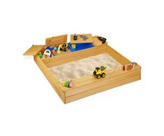 Relaxdays Sabbiera per Bambini con Vasca, Sandbox in Legno con Panchina, Vaschetta per Giocare, 125 x 120 cm, Naturale