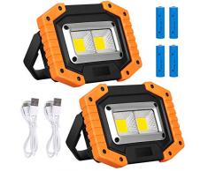 Lyneun luce di Sicurezza Lavoro USB Ricaricabile, Portatile Faro led 30W Lampade Emergenza con 4 Batteria Impermeabile Faretti/Lampada da Cantiere per Cortile, Garage, Pesca (2 pezzi)