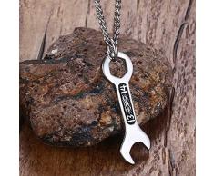 Purmy Uomini Acciaio Inossidabile Collana Giocattolo Chiave Inglese Design,Il più Glorioso Lavoro del Lavoro Argento 40x12.5MM