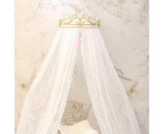 GE&YOBBY Baldacchino Letto in Pizzo,Corona Principessa Tenda Letto Zanzariera di Corte con Decorativo Drapery Metal Crown per Camera da Letto-Bianca