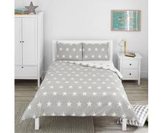 Bloomsbury Mill Set copripiumino e cuscini per letto matrimoniale per bambini - Set copripiumino e federe reversibili per bambini, 200 x 200 cm, Grigio/Bianco, Completo copripiumino matrimoniale