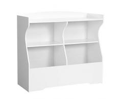 VASAGLE Organizzatore di Giocattoli e Libri, Scaffale a 2 Ripiani per Giocattoli di Bambini, Libreria con 4 Scomparti, 90 x 35 x 81,5 cm, Mobiletto con Angoli e Bordi Arrotondati, Bianco LHS14WT
