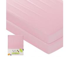 JM 2 lenzuola lettino neonato 60x120 | Lenzuola culla in cotone pettinato 100% 145 g/m2, morbide, durevoli e traspiranti | Lenzuola culla lettino 60x120 con profondità 15 cm (Rosa)