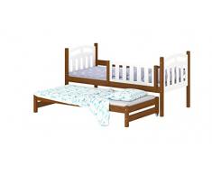 WNM Group Lettino estraibile Suzie – in legno massello – letto estraibile per ragazze e ragazzi – letto di alta qualità con protezione anti-caduta per bambini marrone – 200 x 90 / 190 x 90 cm