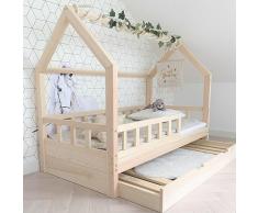 Skandi Hausbett Letto per Bambini a Forma di Casetta 120x200 Legno Naturale – Bell - Letto Bambini con Sponda Letto Bambini - Letto Singolo con Contenitore - Letto Bambino - Letto Casetta
