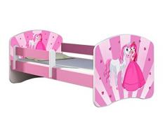 Letto per bambino Cameretta per bambino con materasso Cassetto ACMA II ROSA (08 La principessa con il pony, 160x80 cm)