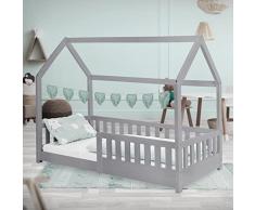 ML-Design Lettino per Bambini a Forma di Casa 80 x 160 cm con Protezione Anticaduta Tetto e Rete a Doghe in Legno di Pino Massiccio Grigio Letto Bimbi Robusto e Facile da Montare Peso Max. 100 kg