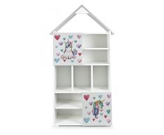leomark scaffale con 10 scomparti, 80 x 32 x 161cm, libreria moderna bianca e grigia a forma di casetta, libreria capiente per cameretta, cameretta e asilo - Unicorni alla moda