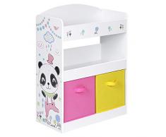 SONGMICS Scaffale per Giocattoli, Mobiletto per Bambini con 2 Ceste Portagiochi e Ripiani, Portagiochi per Cameretta, Stanza dei Giochi, Multiuso, Bianco, Rosa e Giallo GKR310W01
