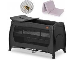 Hauck Relax Center Set Lettino da Campeggio per Bambini Pieghevole, Culla da Campeggio con Materasso, Inserto Neonato, Fasciatoio e Borsa - Nero