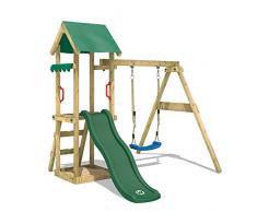 Gioco da giardino WICKEY TinyWave con altalena e scivolo verde, struttura da esterno per bambini con sabbiera, scaletta e accessori da gioco
