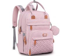 BabbleRoo Zaino Fasciatoio, Grande Capacità Zaino per il Cambio Unisex, Borsa Porta Pannolini con Materassino Fasciatoio, Cinghie per Passeggini, Tasche Isolanti Bottiglia, Tasca Ciuccio (Rosa)