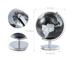Lacofia Mappamondo per bambini Globo scrivania in metallo per bambini e adulti- Decorazione scrivania/Educativo/Geografico/in inglese/Diametro 15 cm