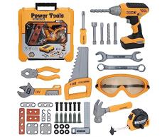 Hyrenee Tool Playset 37 attrezzi da lavoro giocattolo per bambini, con trapano, imitazione, gioco educativo di compleanno, regalo di Natale per bambini, 3-8 anni