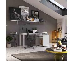 Andrea Composizione scrivania Bianca da Ufficio cameretta con Sedia Poltrona operativa ergonomica Schienale in Rete Nera Made in Italy