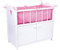 2875 Letto per bambole con armadio small foot, letto per bambole in legno bianco con accessori in tessuto rosa, a partire da 3 anni