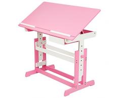 TecTake Scrivania per bambini regolabile in altezza + comò cassettiera a rotelle rosa