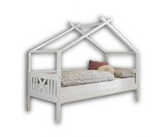 JULETTA Elegante letto singolo 90 x 200 cm con dispositivo a baldacchino - Comodo letto per ragazzi in pino massiccio, Bianco - 98 x 170 x 209 cm