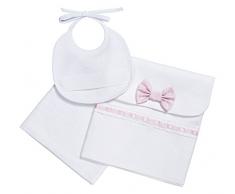 FILET - PORTACORREDINO BUSTINA, BAVAGLINO, SALVIETTA I Idea Regalo I Prodotto Italiano I Per Neonati/Prima Infanzia - Bianco, Rosa