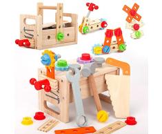 Owelth Cassetta Attrezzi Bambini Legno, 29 Pezzi Attrezzi Giocattolo Bambini, Giochi Legno Montessori, Fai-da-te Banco Attrezzi Bambini, Valigetta Attrezzi da Lavoro 3 4 5 6 Anni Ragazzi Ragazze
