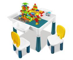 UISEBRT Tavolo attività e sedie per Bambini Set con 163 Blocchi, Tavolo da Costruzione per Bambini Tavolo per bambini, set da Tavolo multifunzione per bambini con Spazio di Archiviazione