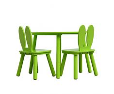 Rebecca Mobili Set Tavolino E Sedie Per Bambini, Tavolo Bambini Con Sedie, Verde, Mdf, Per Cameretta Asilo - Misure: 44 x 60 x 60 cm / 50 x 28 x 25 cm - Art. RE6732