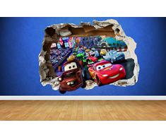 Thorpe Signs Cars 3D Effetto Smashed Wall Sticker, Stile Transfer Art Lighting McQueen Mator Camera da Letto, Multi, Large: 77cm x 58cm