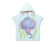 Chickwin Asciugamano Poncho Bambino, Cartone Animato Kids Accappatoio Microfibra Asciugatura da Bagno con Cappuccio Asciugatura Rapida per Spiaggia Bagno (60 * 80cm,Alga Marina)